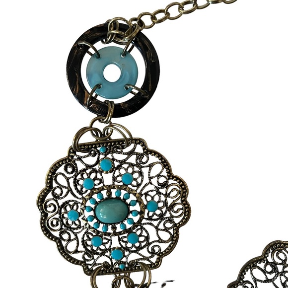 Treska Boho Antique Gold & Turquoise Colored Statement Belt - Picture 2 of 6